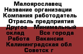 Малоярославец › Название организации ­ Компания-работодатель › Отрасль предприятия ­ Другое › Минимальный оклад ­ 1 - Все города Работа » Вакансии   . Калининградская обл.,Советск г.